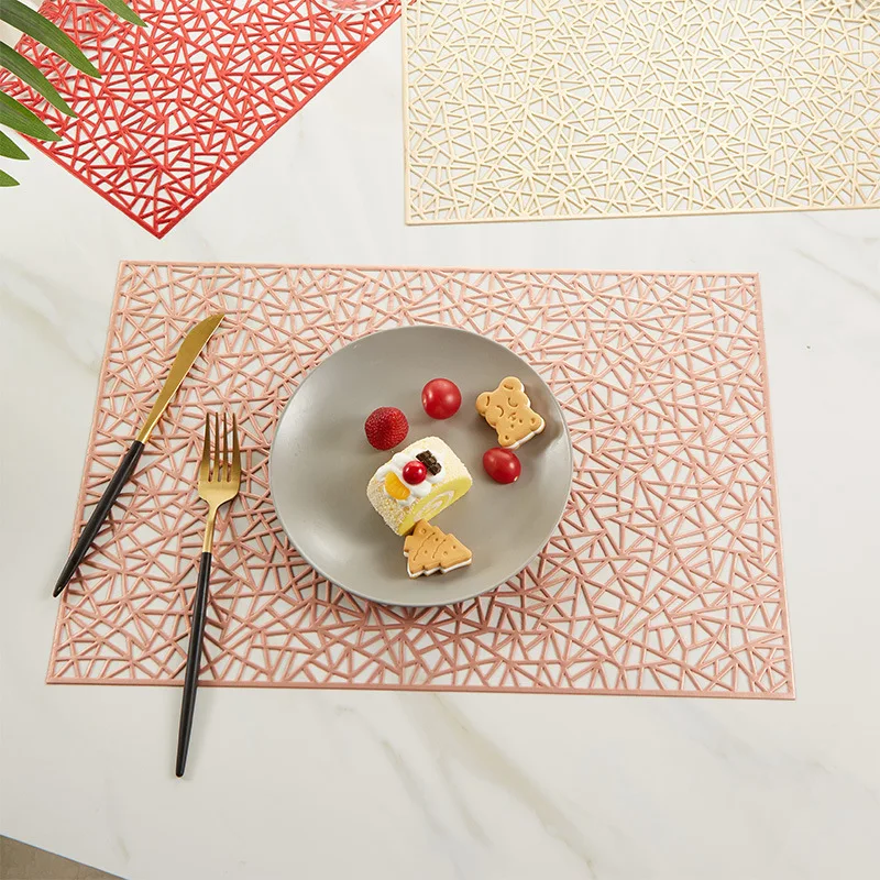 

PVC Hollow Placemats Washable Heat-resistant Vinyl Non-Slip Coaster Kitchen Stain Resistant Placemat Table Mats for Dining Table