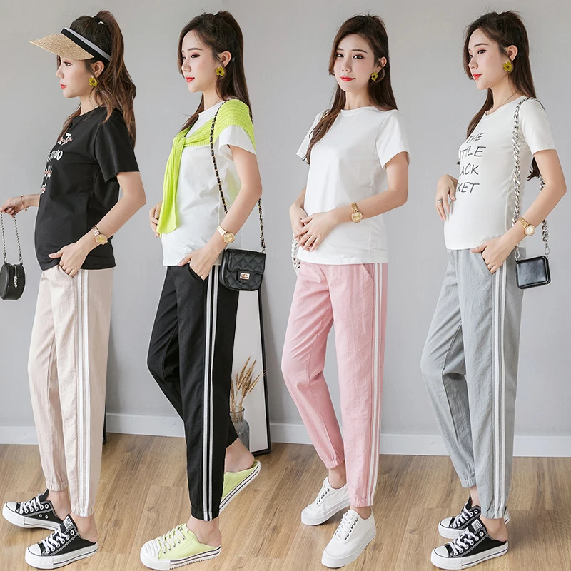 

3126# Spring Summer Fashion Maternity Jogger Pants Elastic Waist Belly Pants Clothes for Pregnant Women Thin Pregnancy Trousers