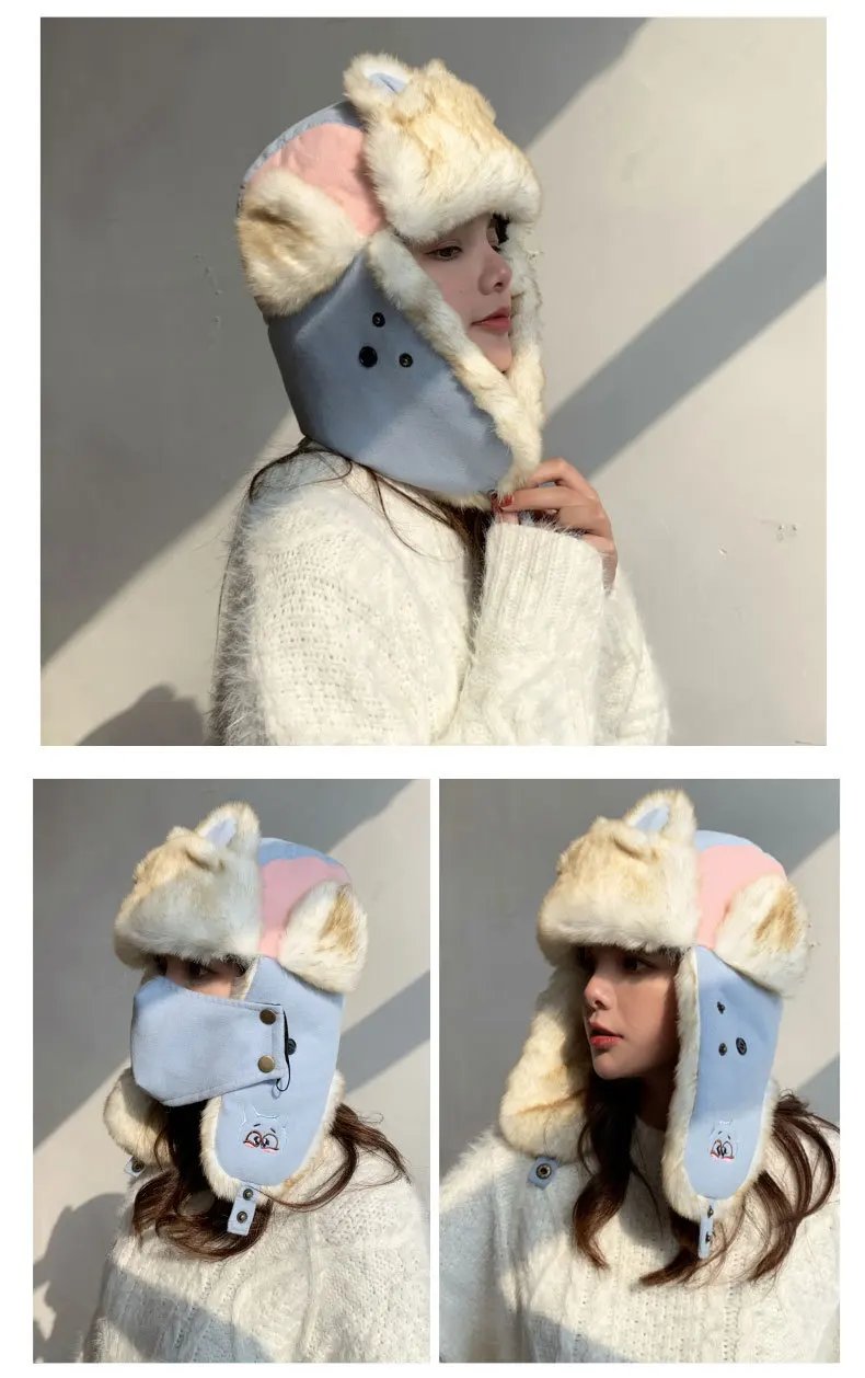 embroidery cartoon Lei Feng hat Russia ear-flapped hat women bomber hats thick warm outdoor winter hat