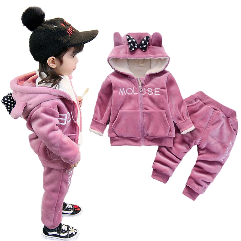 Утепленные комплекты одежды для маленьких девочек с рисунком мыши осенне зимний