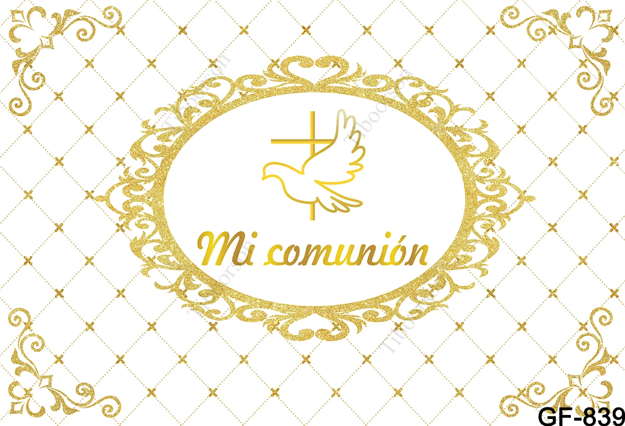 Newborn Baby Baptism Backdrops Decor God Bless Green Leaves Golden First Holy Communion Photo Background Banner Collection enlarge