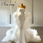 Роскошные белые вечерние платья-русалки для свадьбы 2020, вечернее платье в арабском стиле с многоярусным рисунком, праздничные платья с иллюзией, халат из Саудовской Аравии