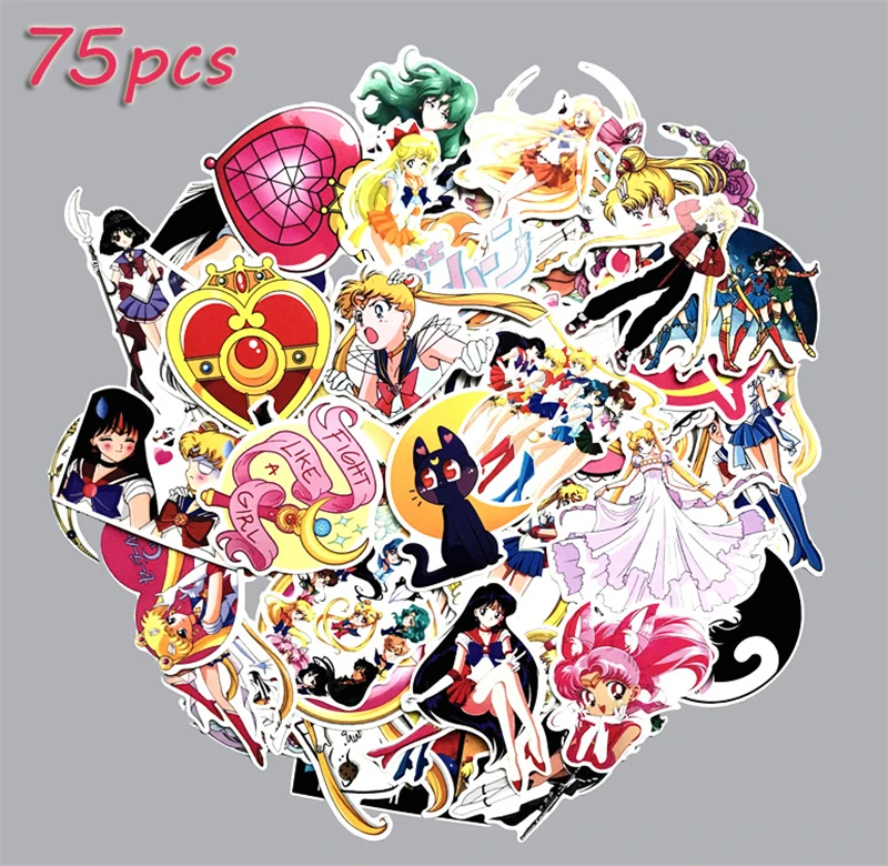 75pc Anime Cartoon Sailor Moon Printed Sticker Mobile Phone Luggage Scooter Decor Stickers Cosplay Prop Collection Boy Girl Gift |