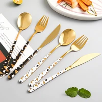 creative colorful long handle coffee spoon teaspoon stainless steel tableware steak knife fork golden cutlery kitchen utensils