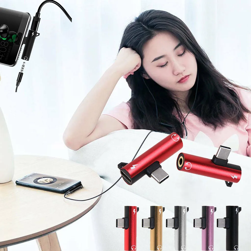 Адаптер для зарядки наушников 2 в 1 с разъемом типа C на головку 3 5 мм Aux Audio USB кабель