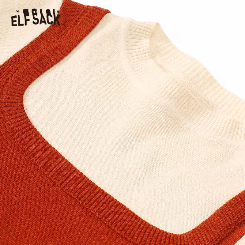 Женское вязаное платье ELFSACK черное однотонное облегающее с рукавами фонариками