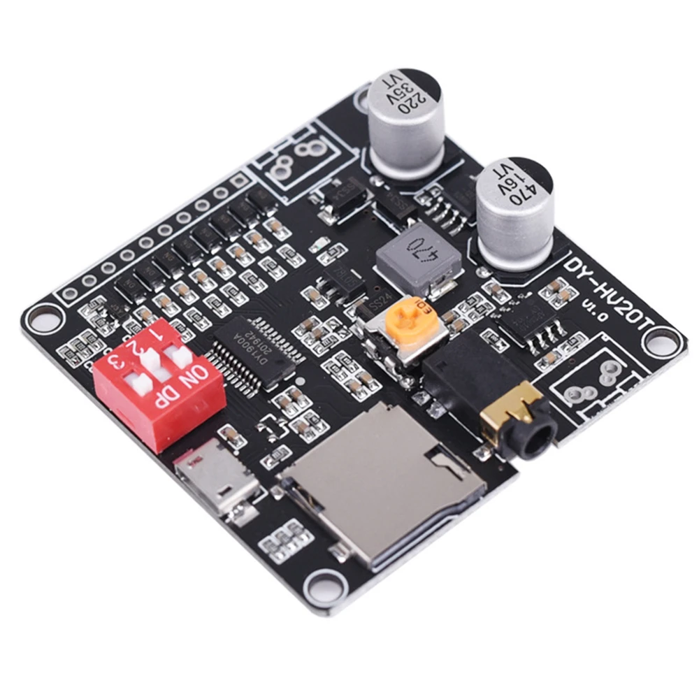 

DY-HV20T 12 В/24 В источник питания 10 Вт/20 Вт модуль воспроизведения голоса с поддержкой Micro SD карты MP3 музыкальный плеер для Arduino