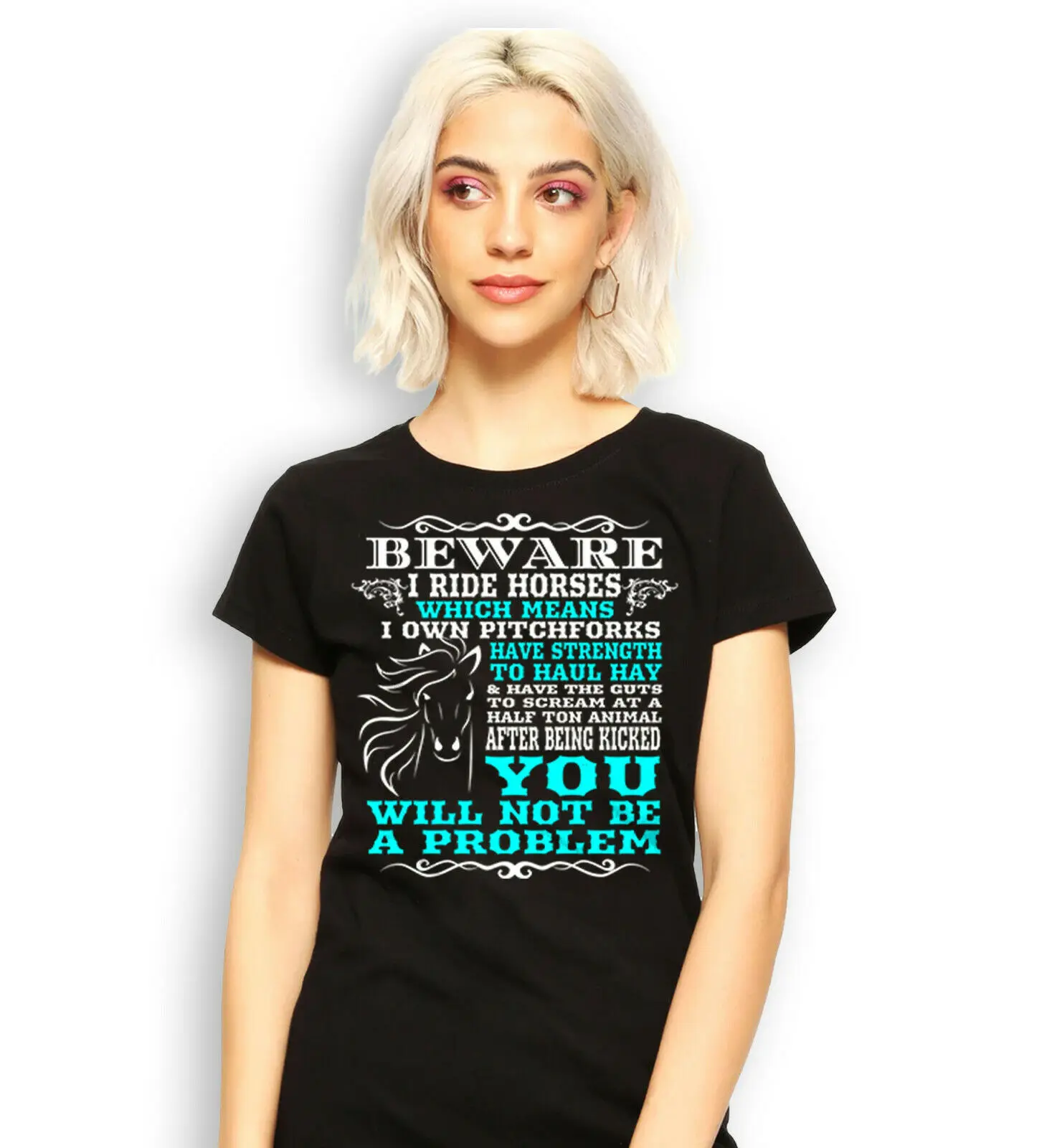

Horse Riding Shirt, Funny Beware I Ride Horses Tee, Horse Lover Versatile O -Collar Four - Season Printing T-shirt Short Sleeves