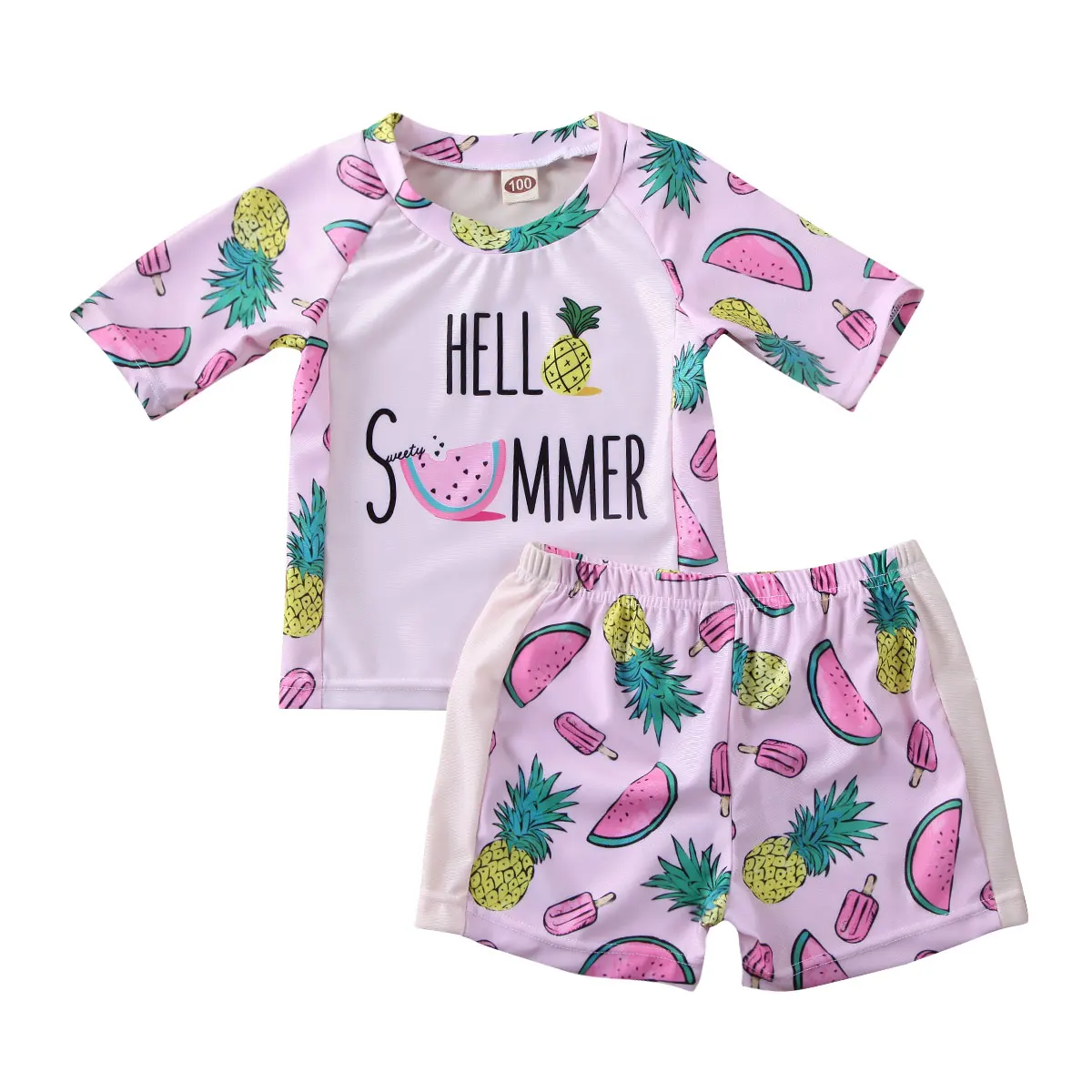 

Girl Swimwear 2PCS Kids Baby's Girls Pineapple Watermelon Print Swimwear Swimsuit Bathing Bikini Beach Tops+Shorts