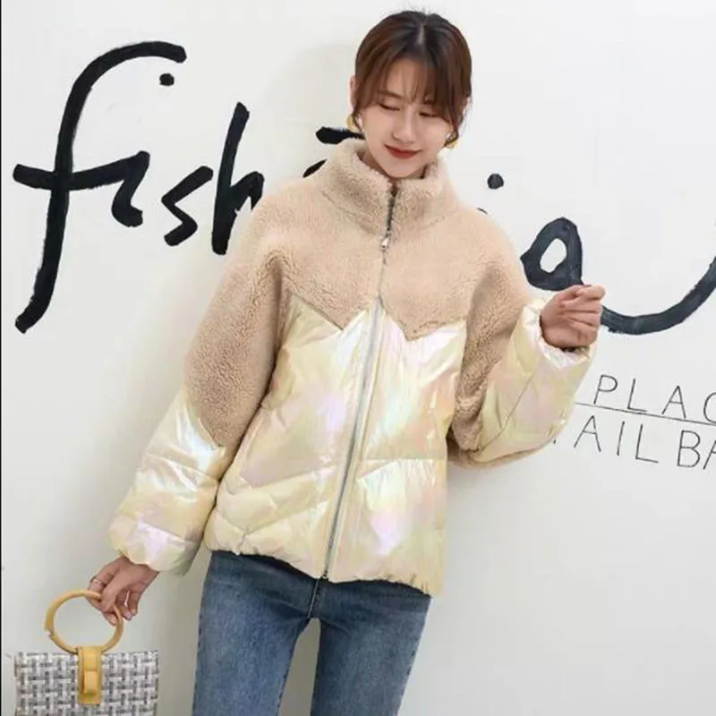 Светоотражающие цвета металлик Глянцевая зимняя куртка для женщин из