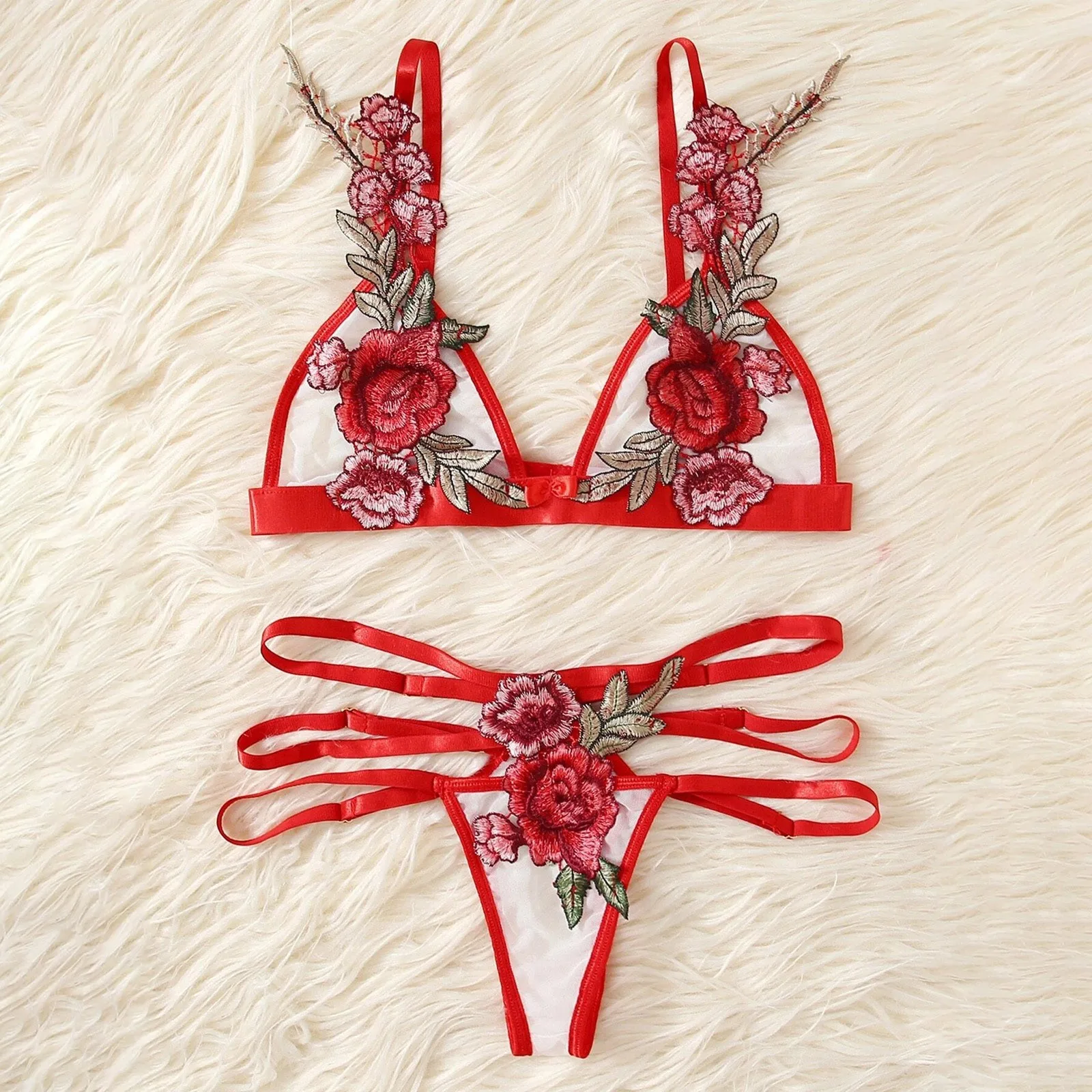 Сексуальные стринги с цветочной вышивкой розы нижнее белье бюстгальтер без