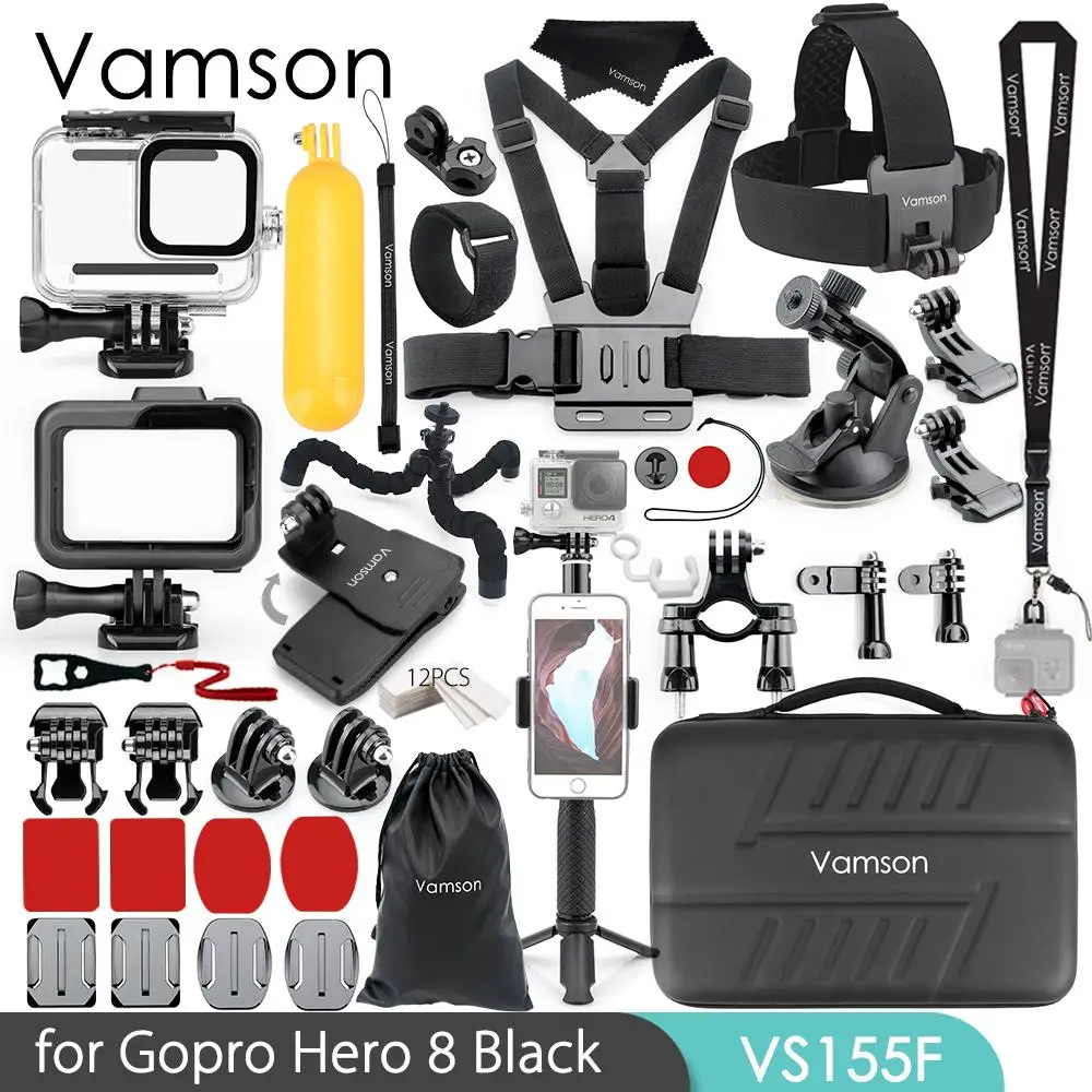 Водонепроницаемый чехол Vamson защитный для Gopro Hero 8 черный комплект аксессуаров