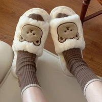 soft women plush fluffy slippers for home warm sliders bedroom shoes woman female children indoor bear slippers winter for girl