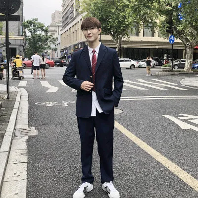 

Women Men Dress Blazer Jacket Suit Set JK High School Uniform Students Male Girls Preppy Style Top Outwear Coat Long Pants Skirt