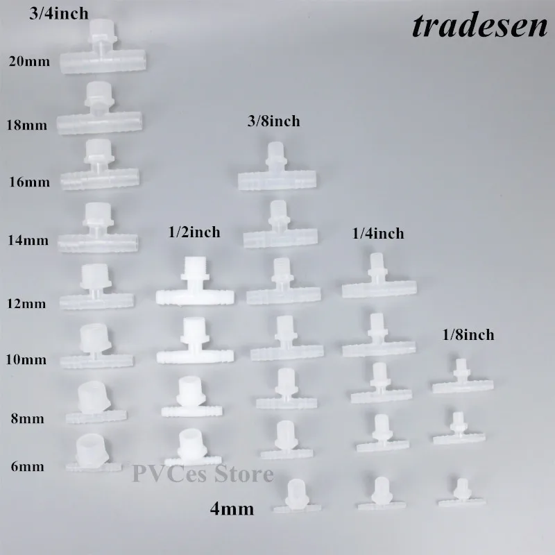 1 шт. Пластик 1/8 &quot1/4&quot 1/2 &quot3/4&quot наружная резьба до 4-20 мм тройник соединительный