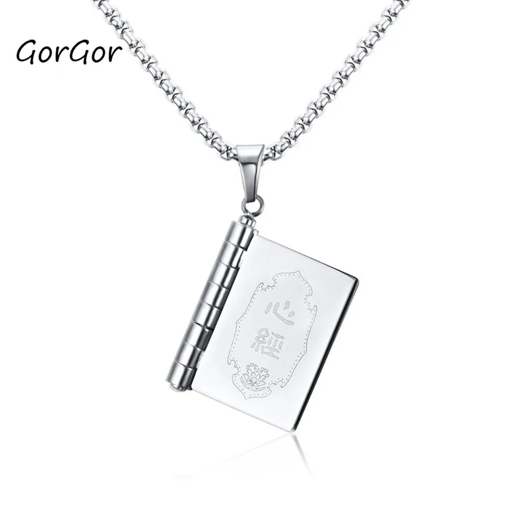 

GorGor New Arrivals 24.5MM Steel Color Titanium Steel Buddhist Scripture Can Be Openabled Men Pendant Necklace Gift PN-719S