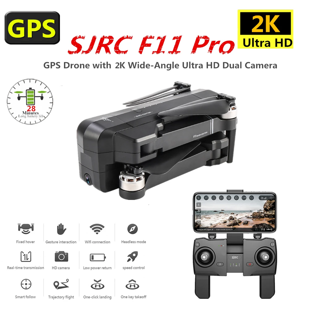SJRC F11 PRO Дрон с GPS 2K Квадрокоптер с камерой бесщеточный Квадрокоптер 28 минут летающее время складной Дрон VS SG906 B4W