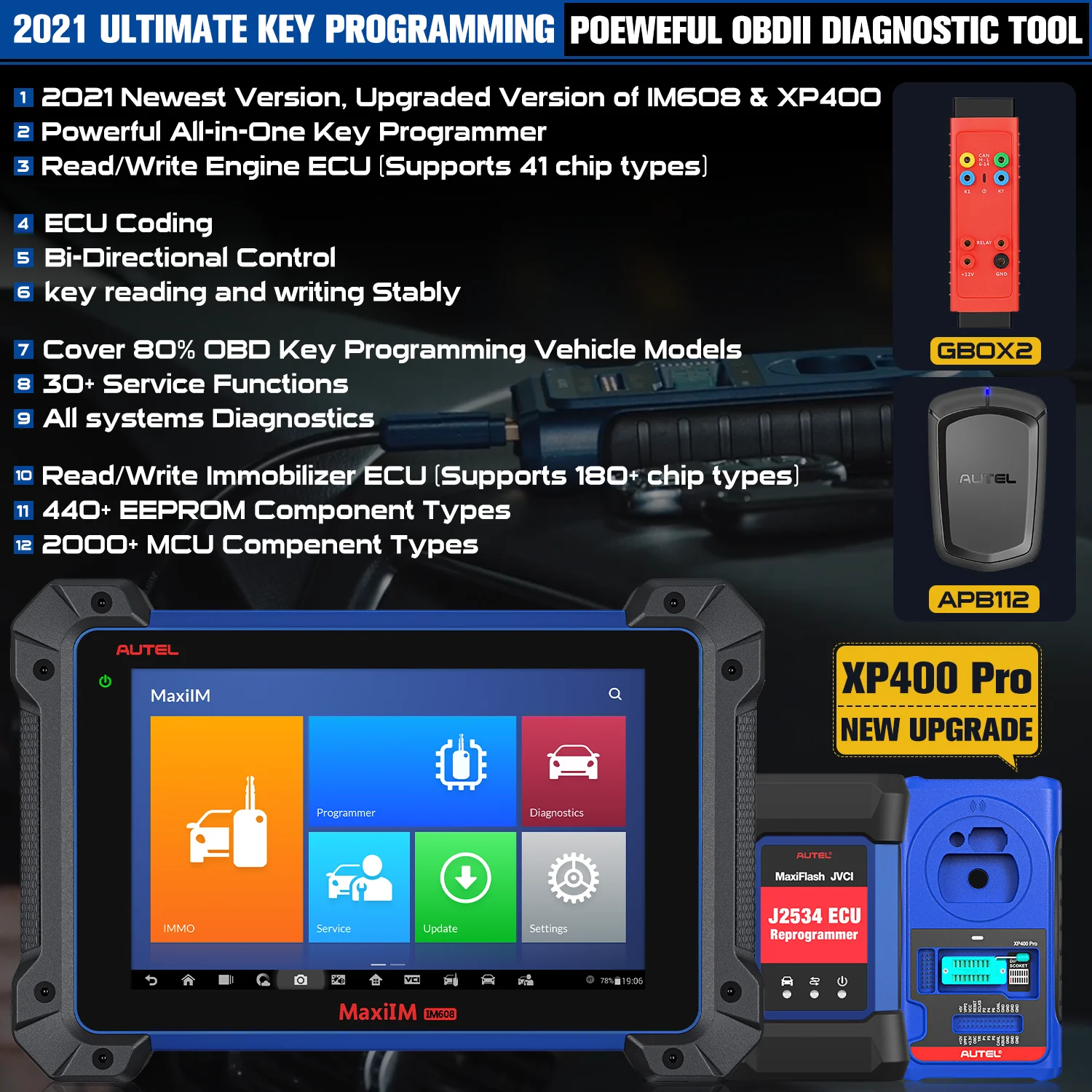Autel MaxiIM IM608 Pro с IMMO XP400Pro OBDII Автомобильный диагностический инструмент OBD2 все