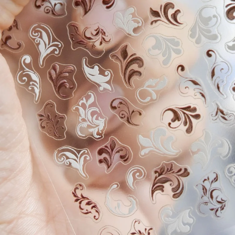 

2021 New Craft 5D Engraved Nail Stickers White tawny Retro Flower Three-dimensional Embossed Nail Art Decoration Stickers
