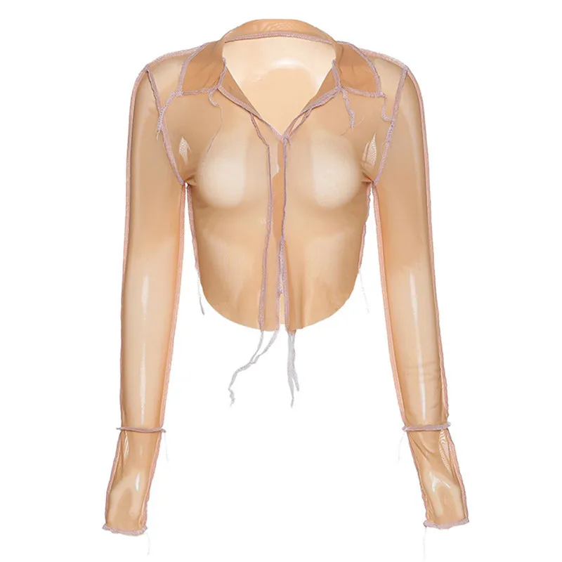 Сексуальный сетчатый топ с низким вырезом Женская Осенняя футболка новые