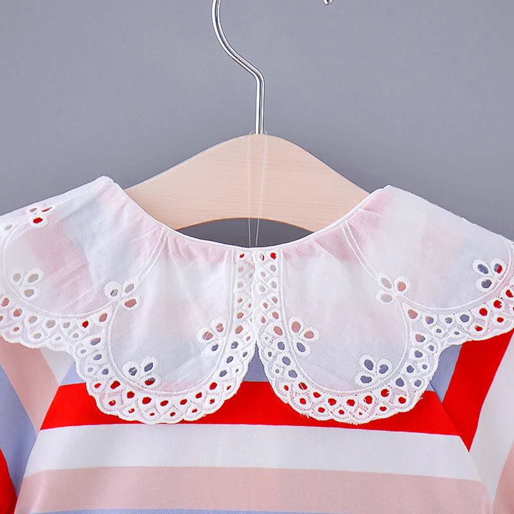 

Kids Girls Dress Toddler Kids Baby Girls Lace Dresses Ruffle Stripe Printed Tops Princess Dress Outfits Summer Clothing