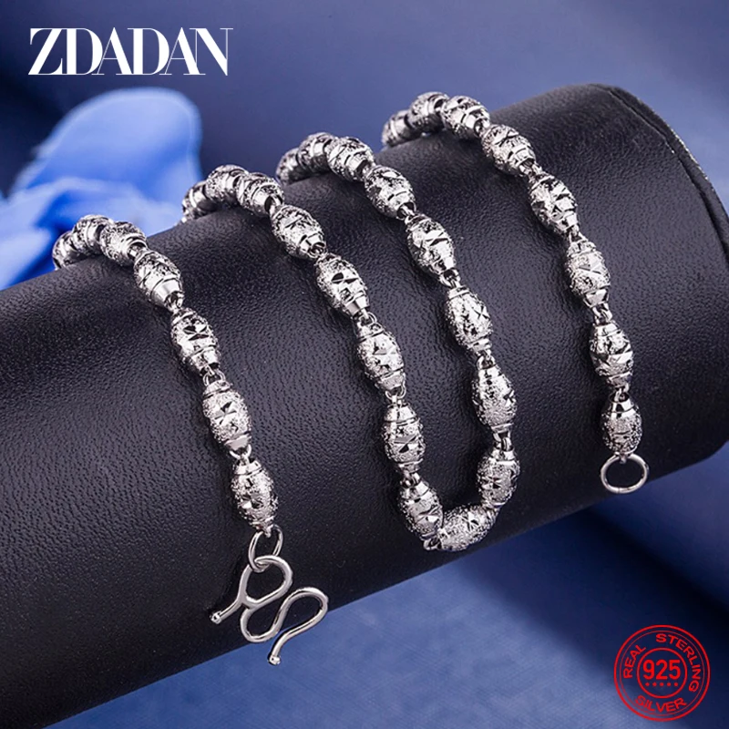 

ZDADAN 925 Sterling Silver Frosted Bead Necklace For Men Fashion Jewelry Accessories Wholesale