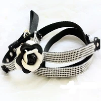free shipping dog collar leashes set classic black white camellia imitation diamonds pet necklace accessories party holiday walk