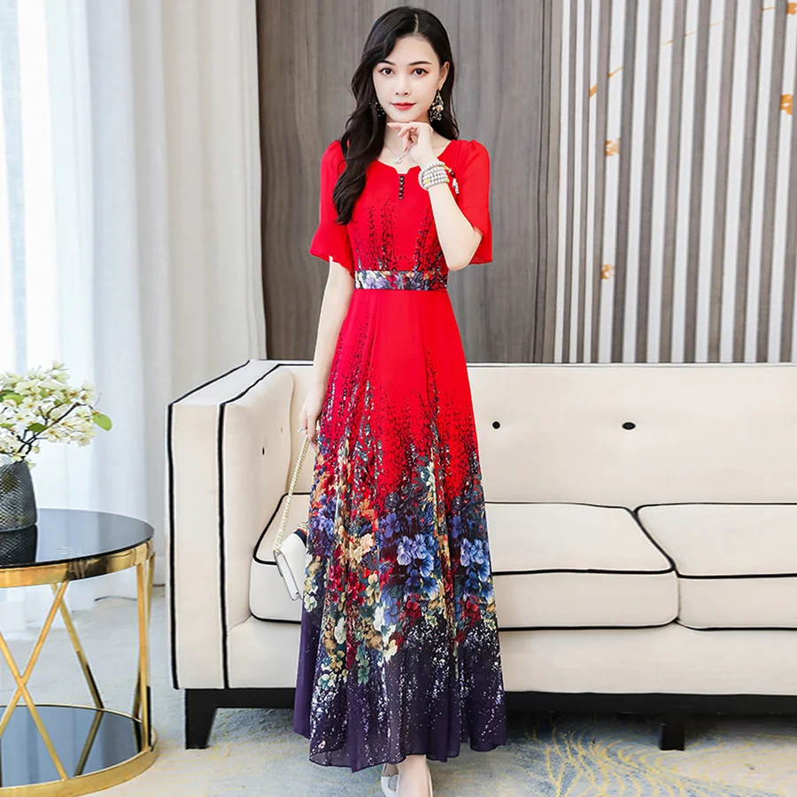 Женское шифоновое платье макси в стиле бохо элегантное винтажное облегающее с