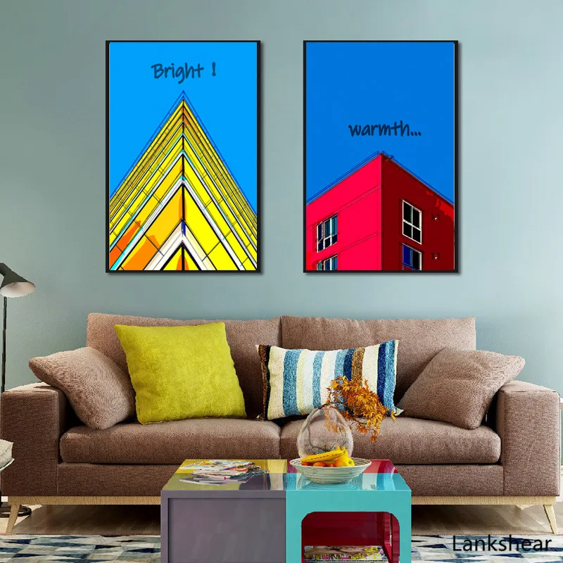 Wall Art Canvas Building Modern Minimalist Contrast Color Landscape Print Painting Nordic Decoration Picture Living Room Decor | Дом и сад