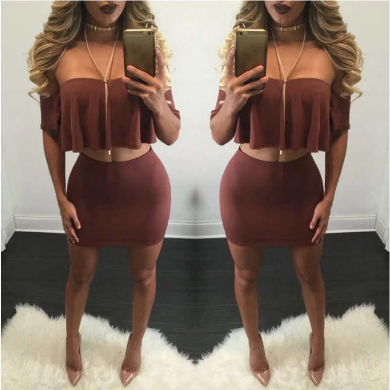 Размера плюс S-5XL Леди комплект одежды из 2 предметов Однотонная футболка с