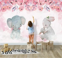 custom mural wallpaper pink baby elephant rabbit childrens room background wall home decoration