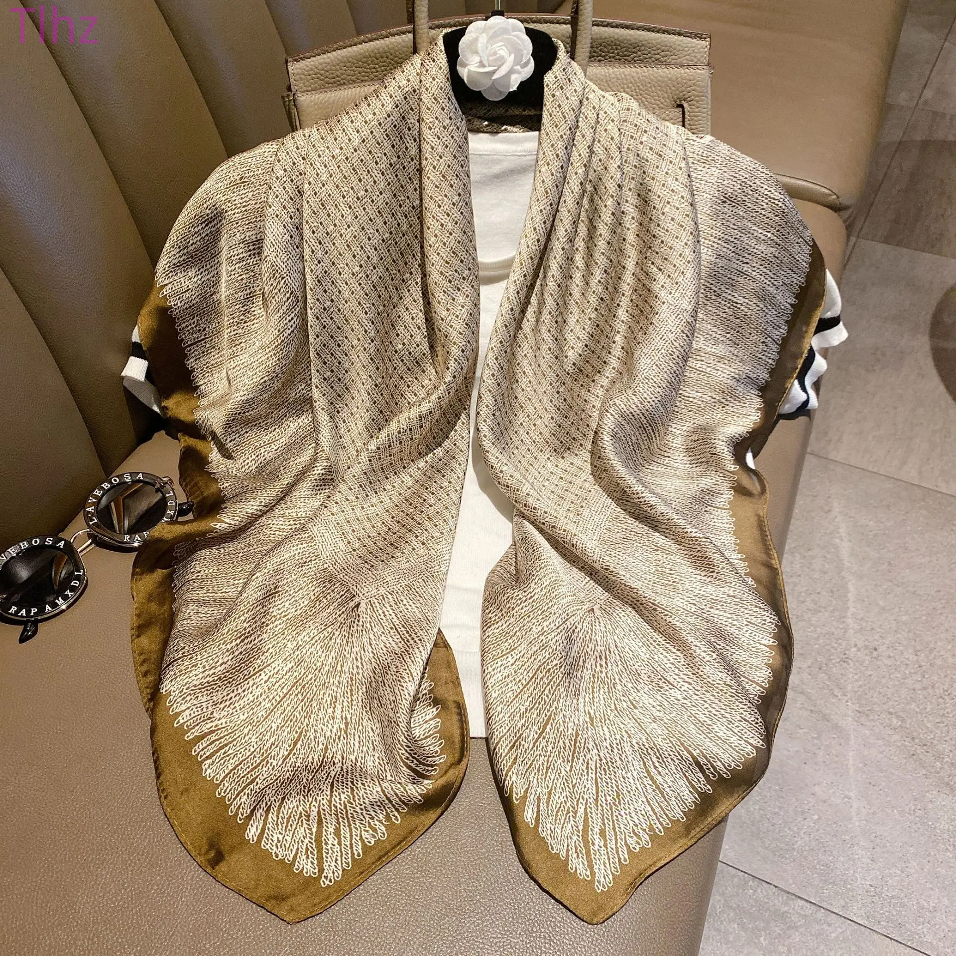 

90*90cm Royal Twill IMITATED SILK FABRIC Shawl Solid Women's Headscarf Monochrome National Scarf