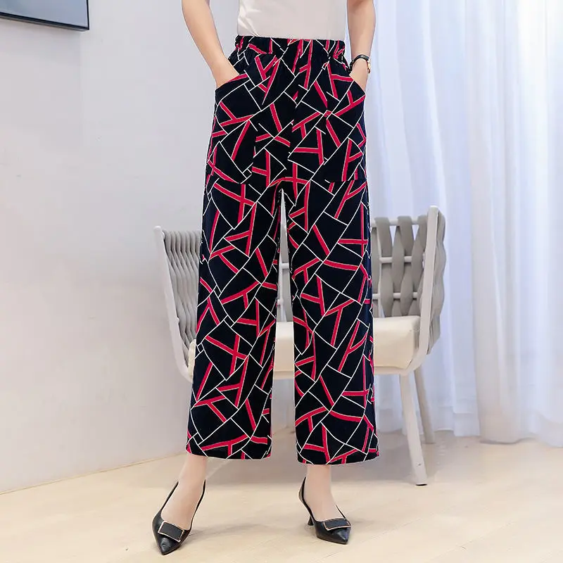 

Women 2021 Summer Fashion Middle-aged Wide-leg Pants Female High-waist Loose Pants Ladies New Loose Casual Trousers L280