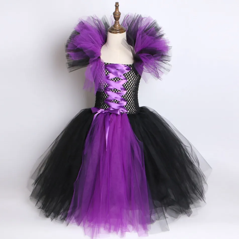 VOGUEON Deluxe Girl Maleficent; платье-пачка Феи ведьмы с повязкой на голову; Детские вечерние костюмы злой королевы на Хэллоуин; карнавальный костюм