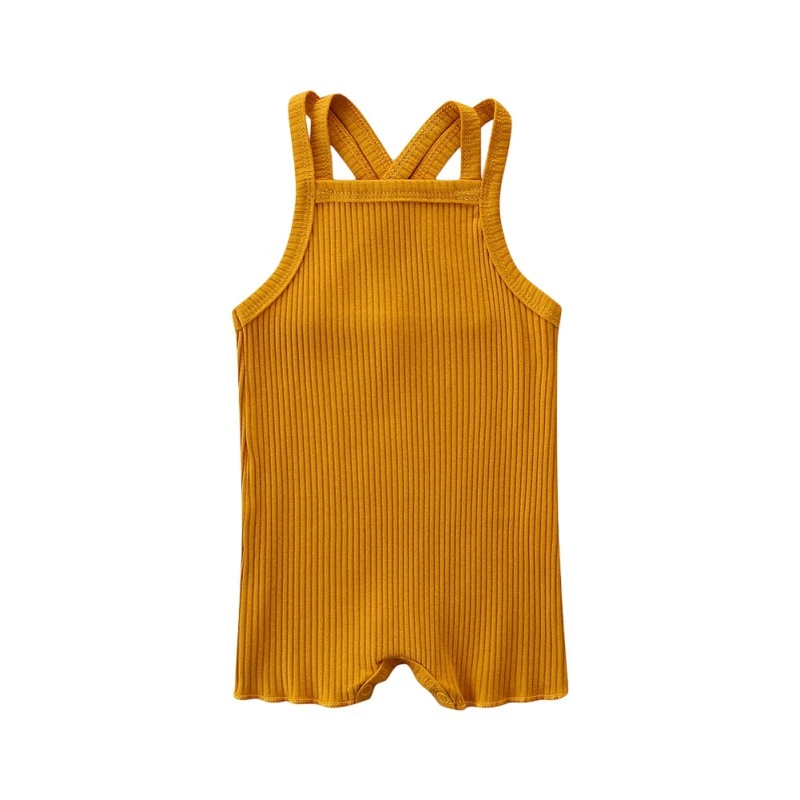 

Baby Newborn Clothes Girls Strap Solid Print Jumpsuit Sleeveless Romper Infant Casual Backless Bodysuit Outfits 1