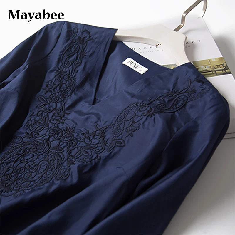 2021 Spring And Summer New Casual Tops Pure Silk Heavy Embroidery V-Neck Long-Sleeved T-Shirt