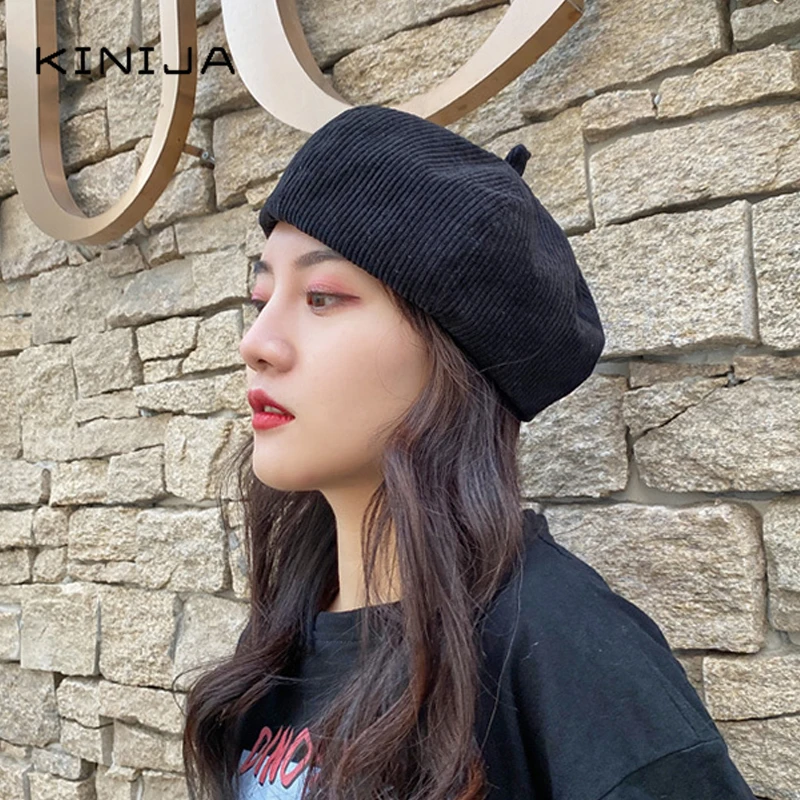 Берет вельветовый Однотонный женский Модная тонкая Кепка в стиле ретро для