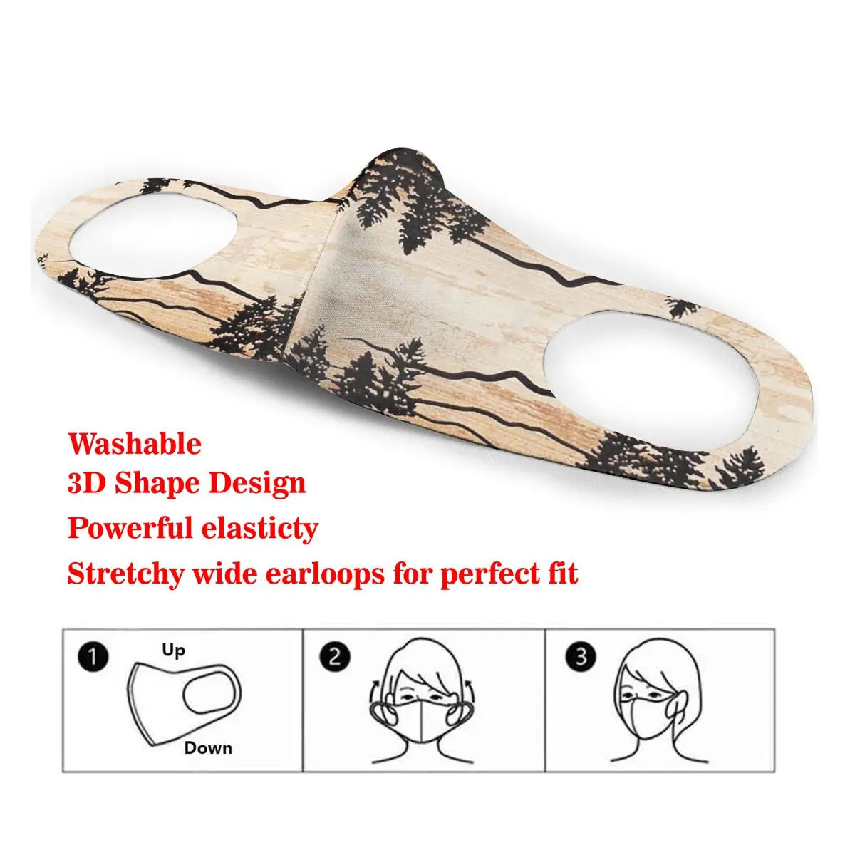 

Washable Earloop Mask 3D Cabin Mountain Shadow Bear Lodge Cycling Anti Dust Mouth Face Care Respirator for Summer
