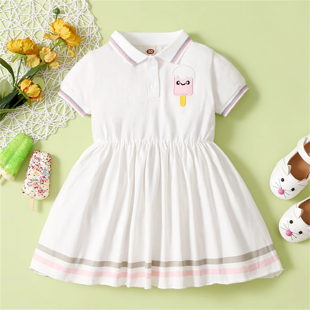 

Girls Clothing 2 to 6 years White Dresses Girls Summer Children's Clothing Short Sleeve Kids Clothes Girls Baby Dress School
