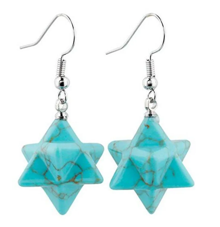 

Trendy-beads Popular Silver Plated Star Merkaba Spiritual Green Turquoises Stone Earrings For Women Party Gift