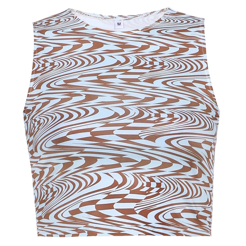 

Sexy Crop Top Y2k Green Brown Sleeveless Ripple Print Streetwear Club Outfits 2021 Summer Tanks Sheath Sexy Summer Tops Women