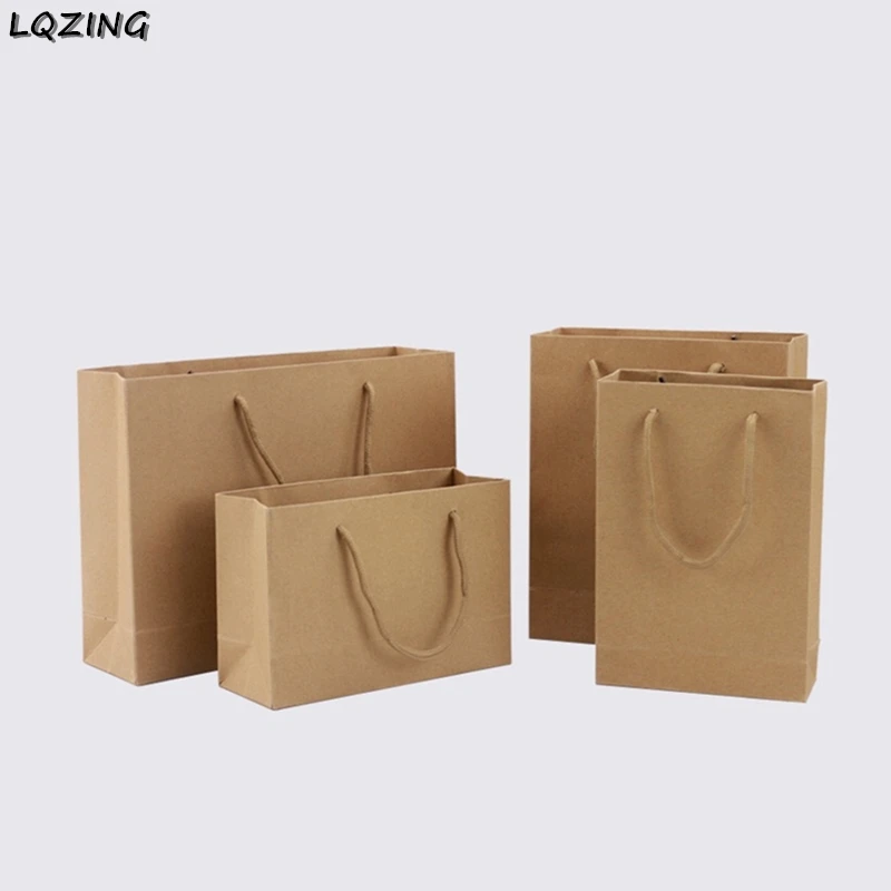 

10pcs Thicked Khaki Simple Paper Garment Gift Bag Big Kraft Paper Candy Bag with Handle Wedding Christmas Party Present Package