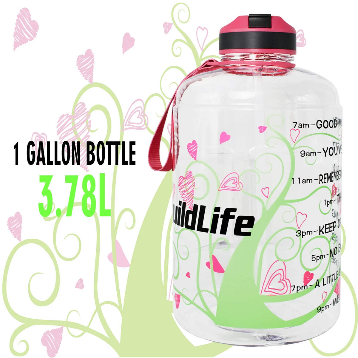 Love Tree BuildLife 1 галлон бутылка для воды с соломенным маркером времени 3.78л 128 унций BPA бесплатно пластиковая большая емкость фитнес спорт воды кувшин - Цвет: Love Tree