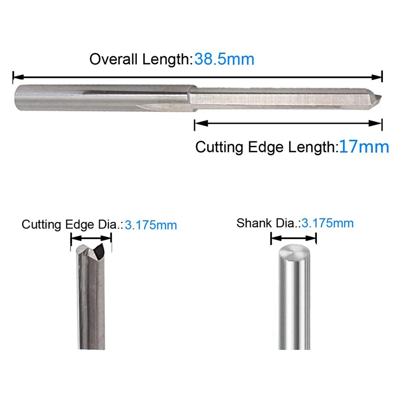 

10PCS 3.175mm Shank Dia. Double Edged Tungsten Steel Milling Cutter 2 Flutes CNC Cutting Tungsten Steel Straight Slot Bit, Flute