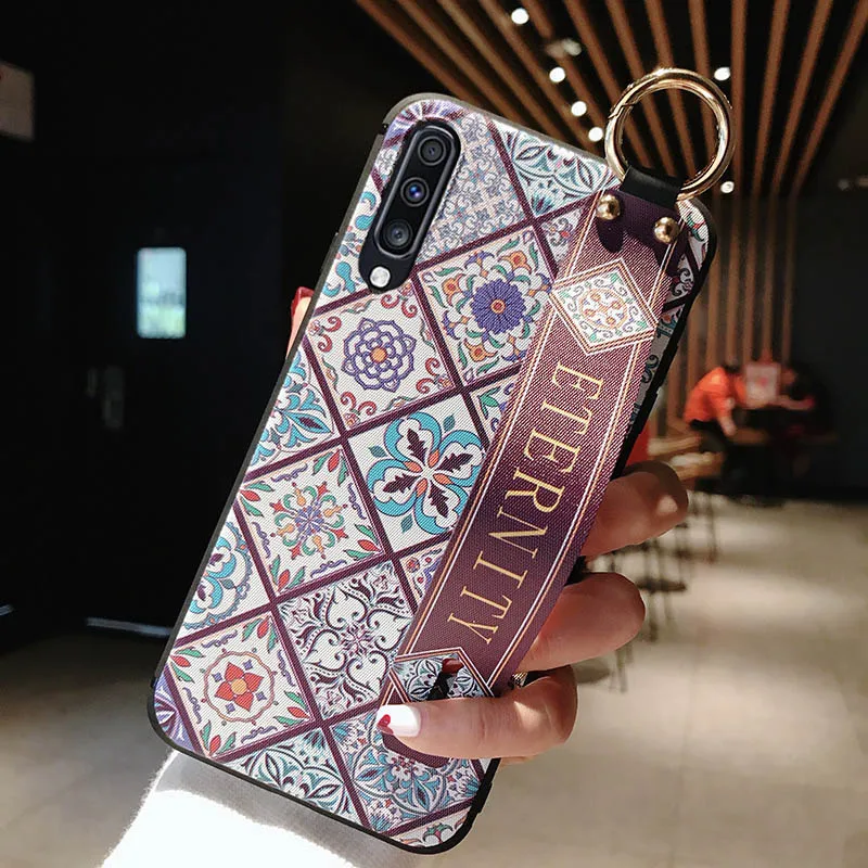Золотой Матовый чехол с 3D рельефным цветком для samsung Galaxy S10e S9 S8 S10 Plus Note 8 9, ремешок на руку, мягкий чехол, роскошный чехол с подставкой - Цвет: Золотой