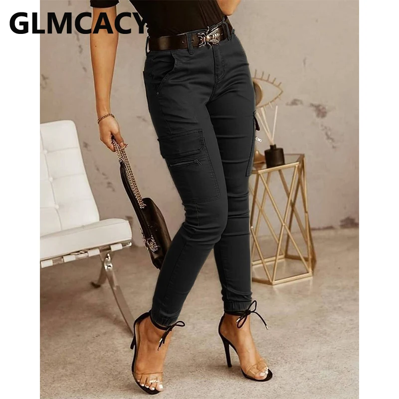 

Zipper Pocket Design Casual Pants Without Belt