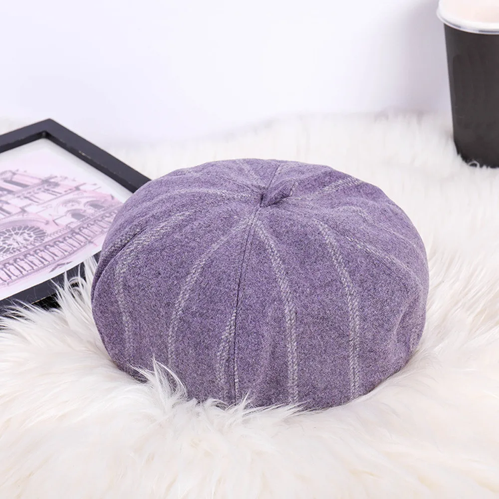 Горячая мода унисекс осень зима береты шляпа французский артист Ретро полосы