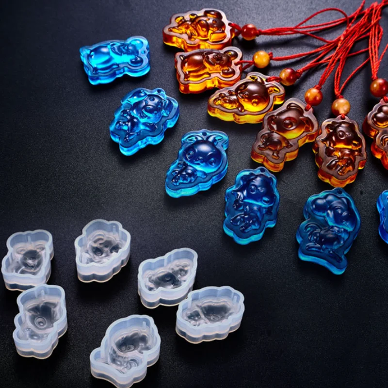 

DIY Silicone Epoxy Resin Candle Epoxy Mold Chinese Zodiac Rat Ox Tiger Rabbit Dragon Keychain Shape Decorative Accessories
