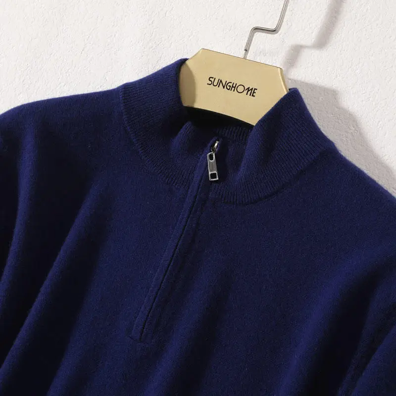 dark blue Горячая Распродажа, Новые свитера на молнии с вырезом, мужские джемперы, кашемировые Трикотажные 7 цветов, стандартная одежда, мужские пуловеры - Цвет: dark blue
