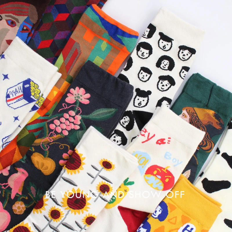 Novelty Happy Funny Men Graphic Socks Combed Cotton Omelette Frog Crazy Burger Salmon Corn Avocado Bird Fish Sock Christmas Gift | Мужская